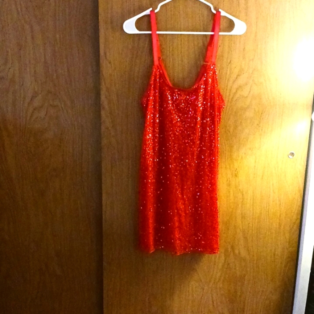 PASSION FOREVER RED SEQUINNED MINI DRESS, SIZE 1X, 100% NYLON, VALENTINES DAY